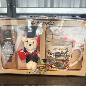 Graduation Gift Set with Bear, Watch & Mug - White, Black, Red